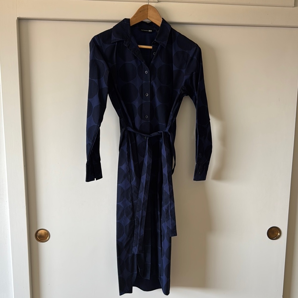 Marimekko for Uniqlo Blue with Black Dots Long Sleeve Shirt Dress